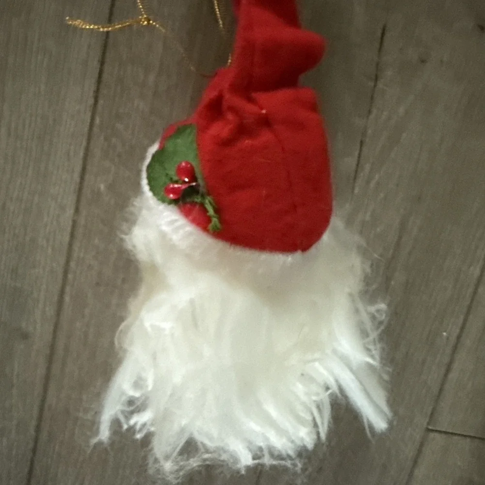 Vintage Rubber Face Santa Head‎ Decoration Blue Eyes glasses Flocked Hat